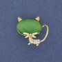Cat Brooch Pendant with Green Cat's Eye, Gold-tone Metal, 26×27 mm+