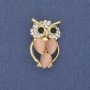 Owl Brooch with Cat's Eye and White Crystals, Gold-Tone Metal, diameter 15mm ±, length 25mm ±