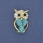 Brooch 'Owl Cat's Eye' with white crystals, gold-toned metal, diameter 15mm±, length 25mm±