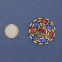 Magnetic brooch Accent with colored rhinestones, dark gold color, gold-tone metal, 40mm+