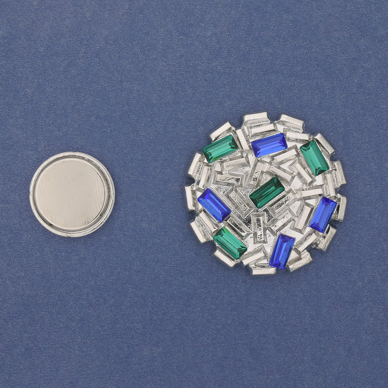 Accent Magnetic Brooch with Colorful Rhinestones, Silver-Colored Metal, 40mm+