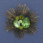 Accent Brooch-Pendant with Green Crystals, Bronze-Gold Metal, 60mm+