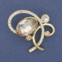 Brooch Accent with Yellow Crystal, White Rhinestones, Golden Metal, 43x35 mm+