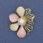 Flower Brooch-Pendant with Enamel and Pearl, Golden Metal, 40×32 mm+