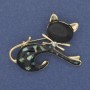 Cat Brooch with Chalcedony and Cat's Eye in Gold-Toned Metal 43×34 mm+