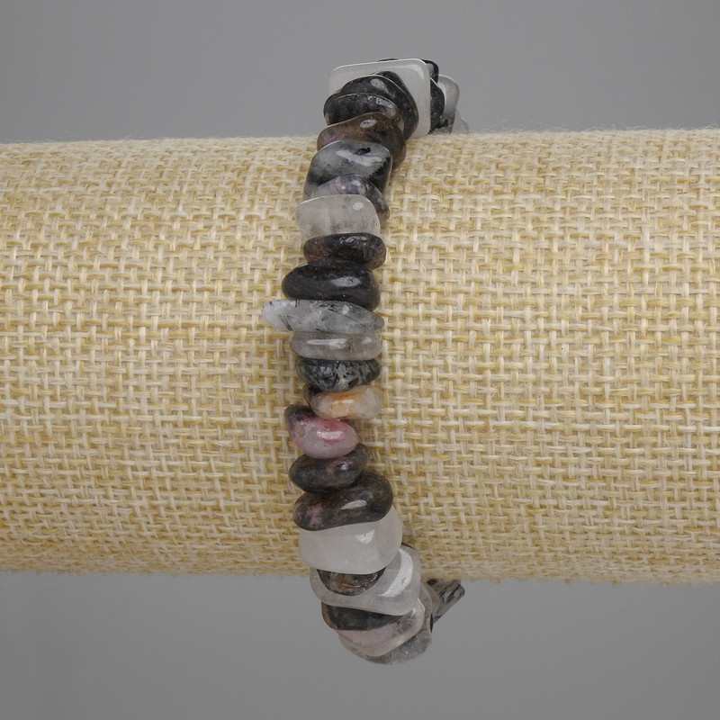 Rutilated Quartz Bracelet with Hair-like Rutile Quartz Chips, 8–11×3–4 mm, 5 mm, Length 18 cm ± Stretch