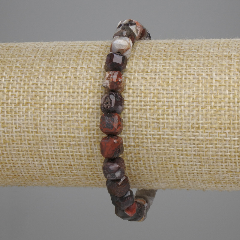 Jasper Bracelet with Faceted Cube Beads 7×7 mm, 18 cm length, stretch
