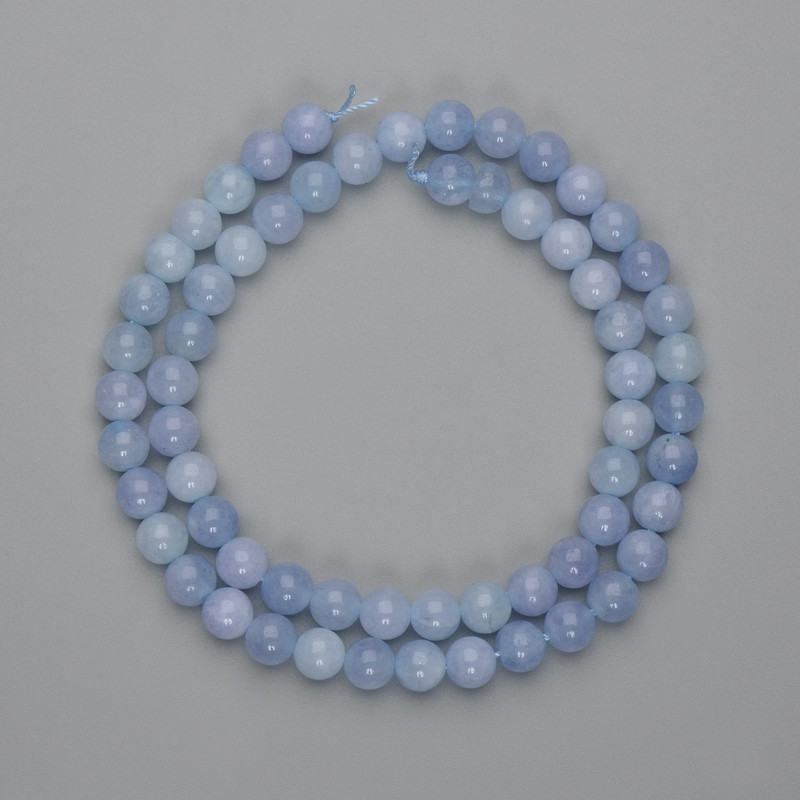 Aquamarine Beads, Smooth Round 6mm ±, 38 cm Length, on Thread