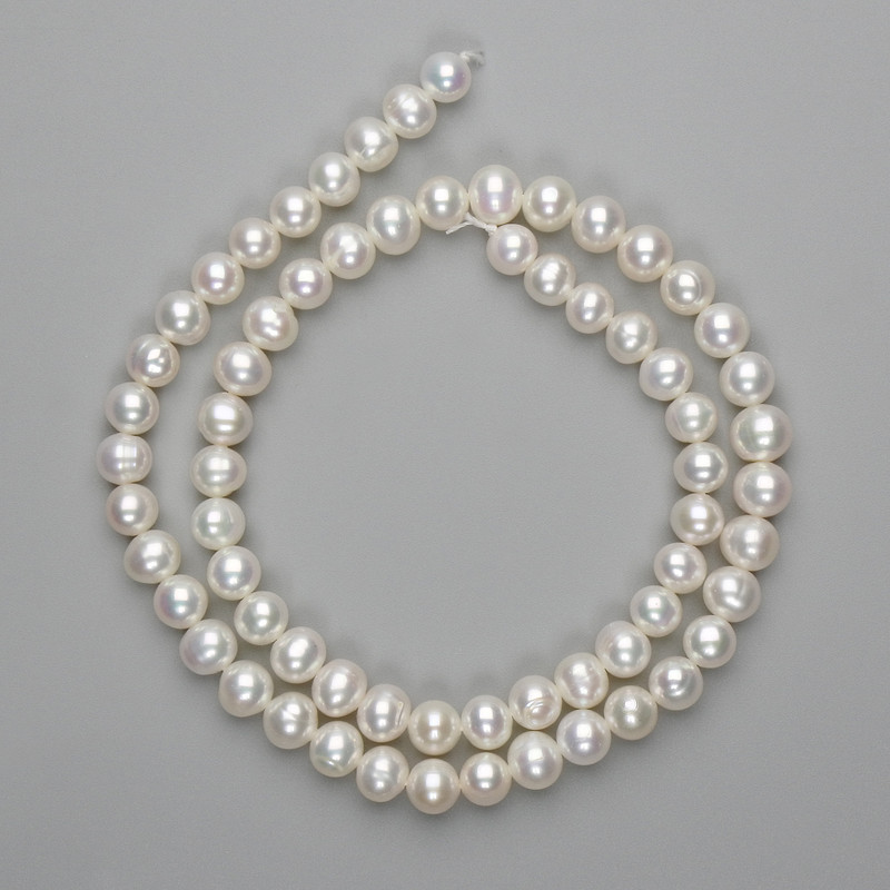 Natural river pearl beads, 6–6.5×6–6.5 mm, length about 39 cm on thread
