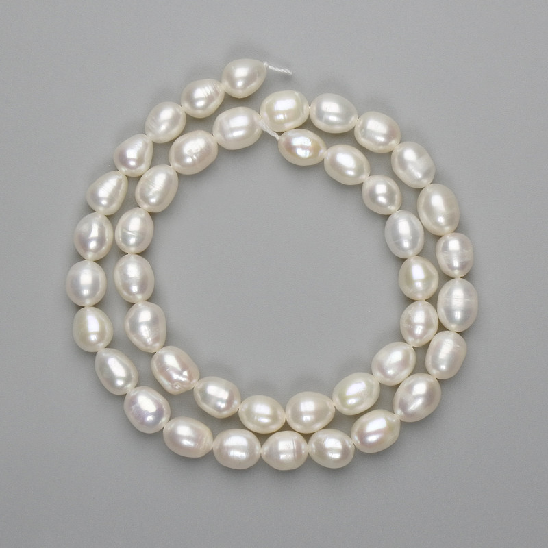 Natural river pearl beads 9–10×7–7.5 mm, 5 mm±, length 36 cm on a thread