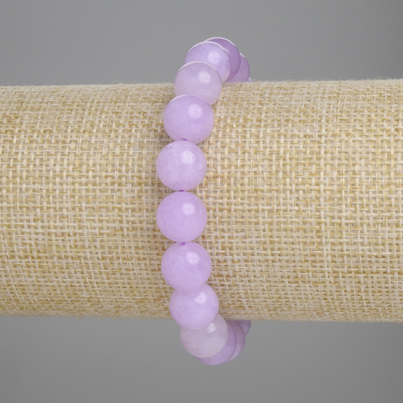 Kunzite Bracelet, Smooth Round Beads, 10 mm Diameter, 18 cm Length ±, Elastic