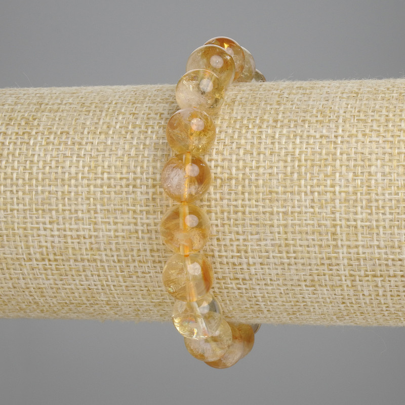 Citrine Bracelet with Smooth Beads, 10 mm Diameter, 18 cm Length, Elastic
