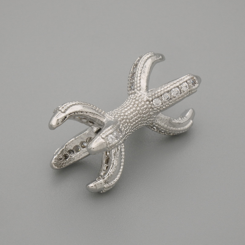 Bead insert with rhinestones, silver-tone metal, 20x12 mm ±, hole diameter 1.7 mm ±, per piece