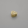 Bead finding, heart-shaped insert with crystals, gold-tone metal, 6×5.5 mm, hole diameter 1.9 mm, per piece