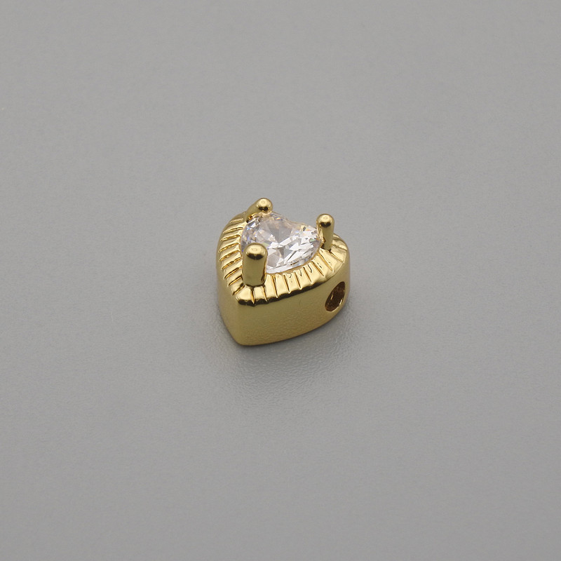 Heart-shaped bead insert, golden, 6.5×6.5 mm, hole diameter ~1.3 mm, per piece