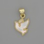 Pendant 'Dove' Made of Mother-of-Pearl with White Crystals, Golden Metal, diameter 16×11 mm ±, length 20 mm ±