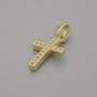 Pendant Cross with White Crystals in Golden Metal, 16×10 mm diameter, 20 mm length ±