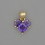 Heart Pendant with Purple Rhinestones, Golden Metal, 10×12 mm, length 17 mm +/-
