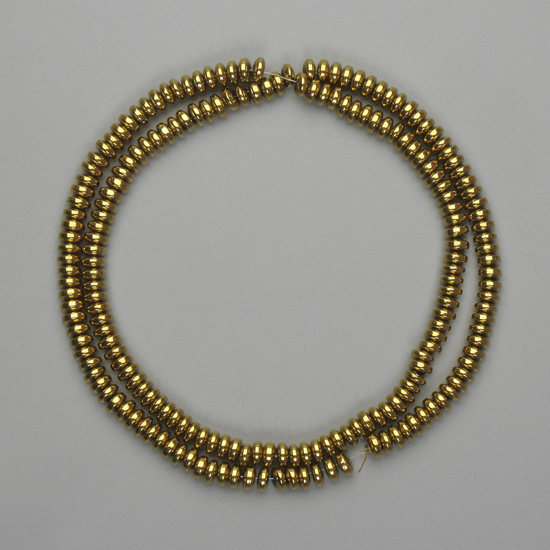 Hematite Beads - Smooth Rondelle 4x2 mm, Gold Color, Length 40 cm