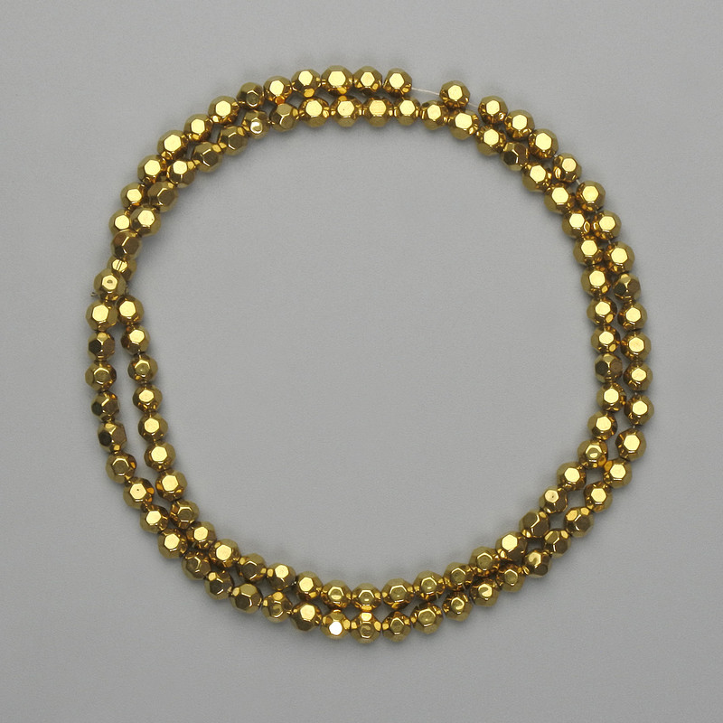 Hematite beads, faceted round bead 3.5×4 mm ± gold color, length 39 cm+