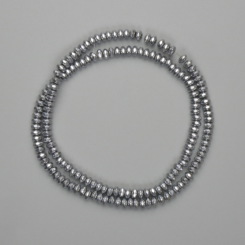 Hematite Beads, Faceted Rondelle 4x2 mm +/- Silver Color, Length 40 cm+