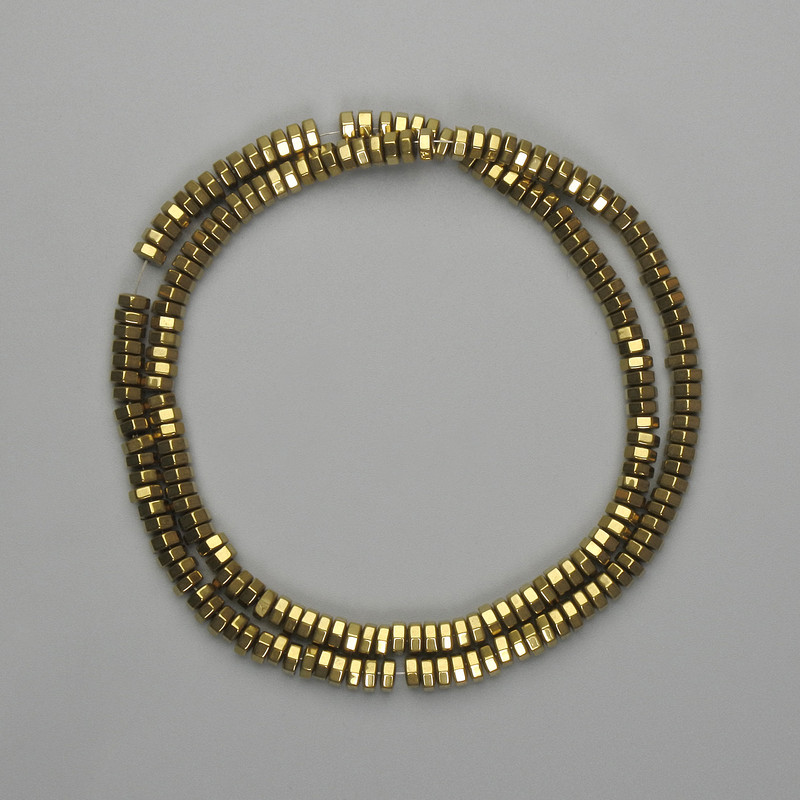 Hematite Beads, Gold Color, Faceted Rondelle, 4x2 mm ±, Length 40 cm+