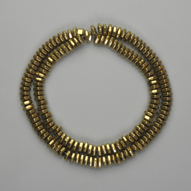 Hematite beads faceted rondelle 6 mm ± gold color, length 38 cm+