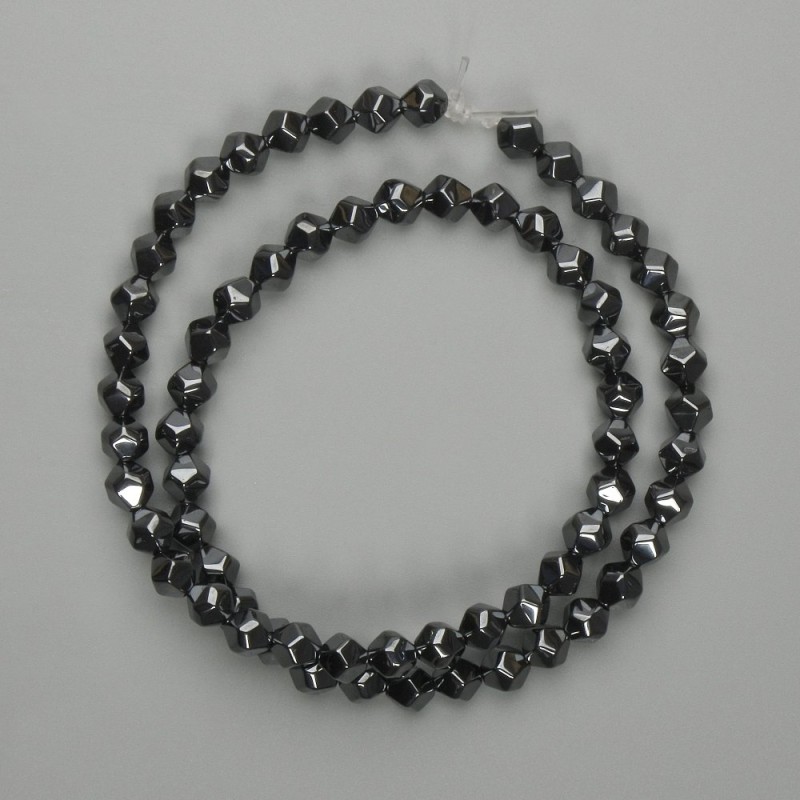 Hematite beads, faceted 6 mm, length 39 cm ± on thread