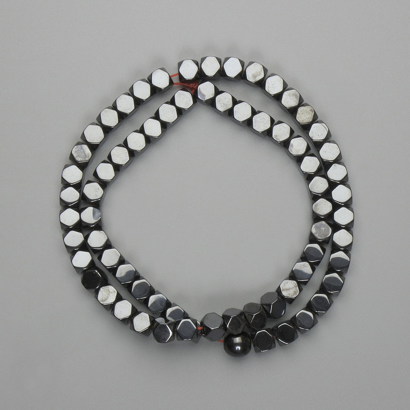 Hematite Cube Beads 5.5×5.5 mm, on Thread, 39 cm long