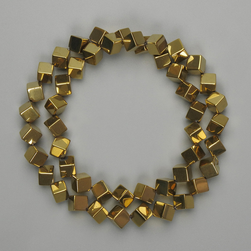 Hematite Cube Beads with Through Hole 5.5×5.5 mm ± Gold Color, Length 38 cm+