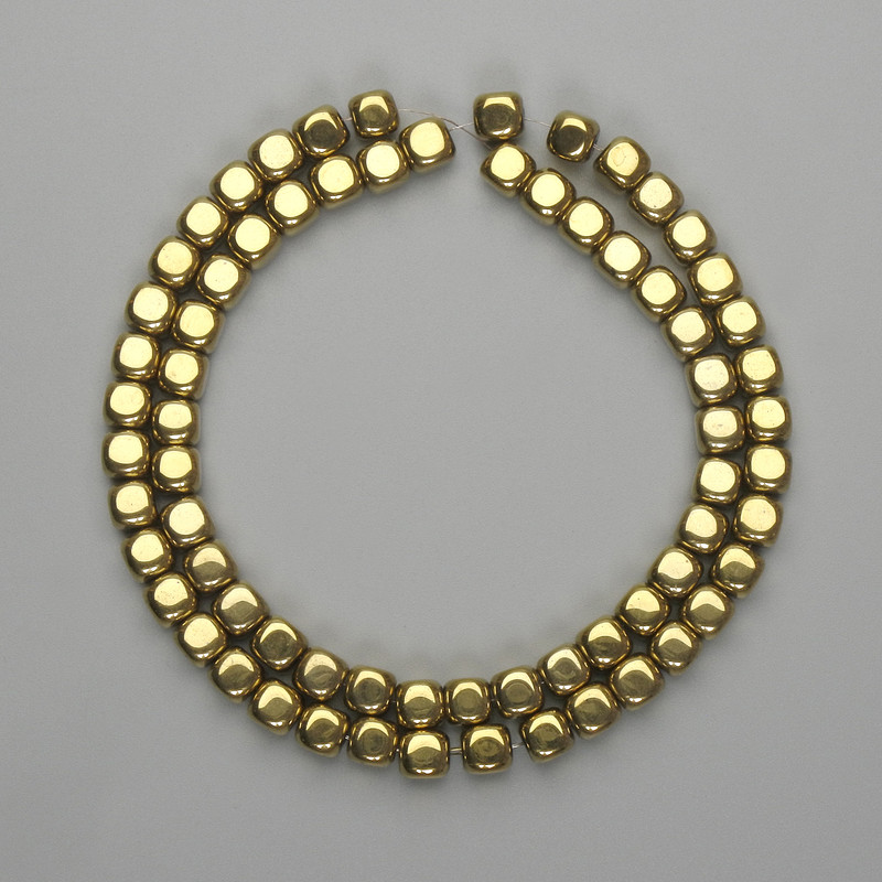 Hematite cube beads, 5x5 mm, ± golden color, length 39 cm+