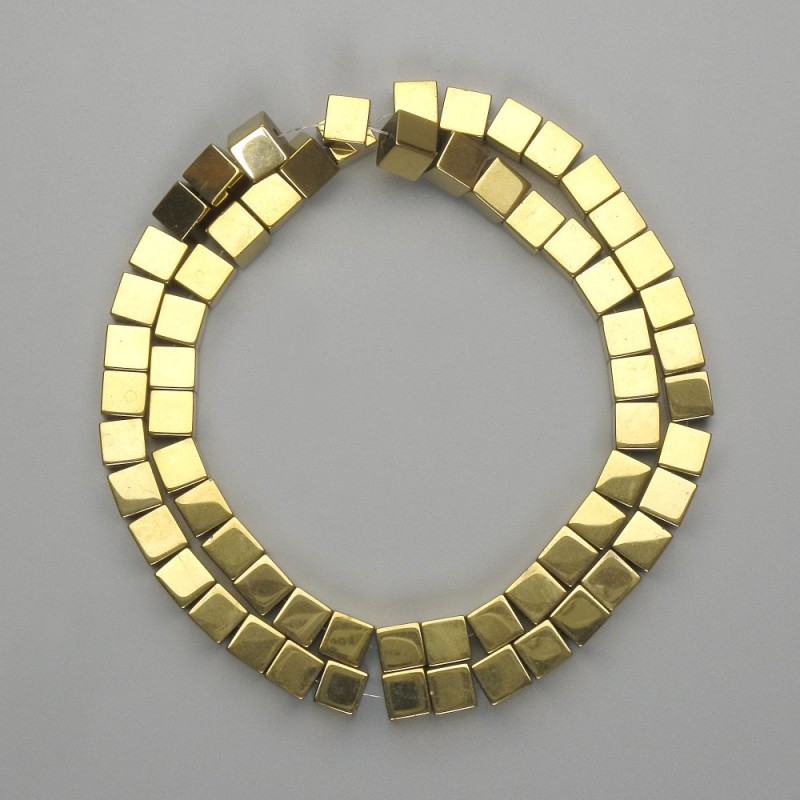 Hematite cube beads 6x6mm +/- golden color, length 40 cm+