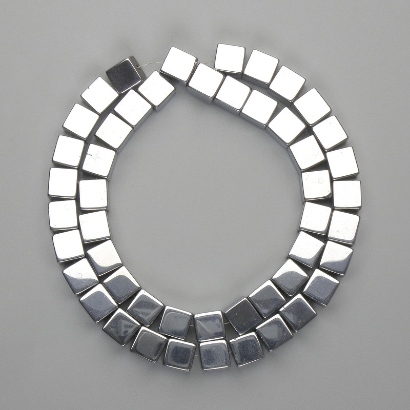 Hematite Beads Silver Cube 8×8 mm, Length 40 cm