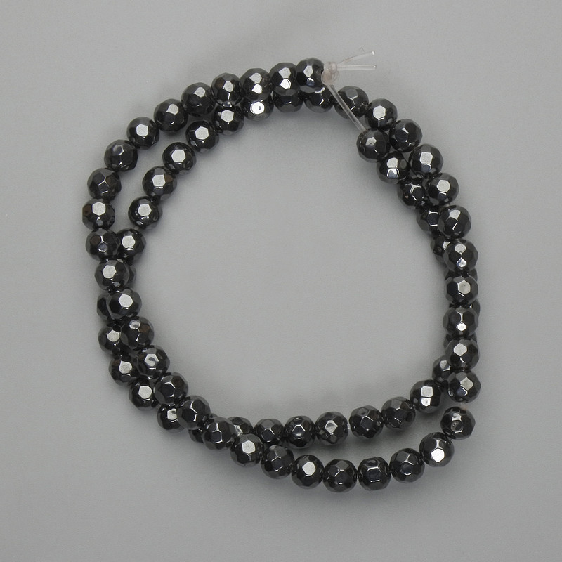 Hematite Faceted Round Beads 6 mm ±, Length 38 cm ±