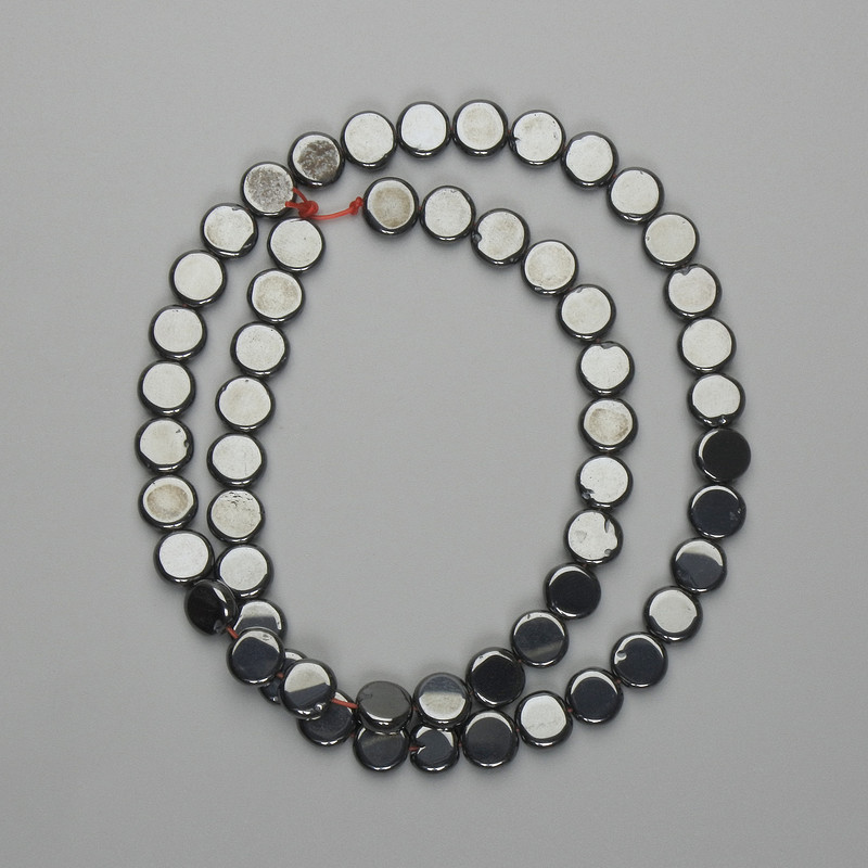 Hematite coin beads 8mm on a thread