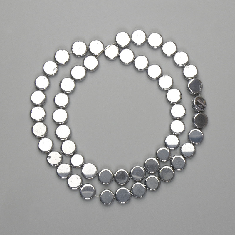 Hematite Beads, Silver Color, Coin-shaped, 7.5 mm ±, 38 cm ±