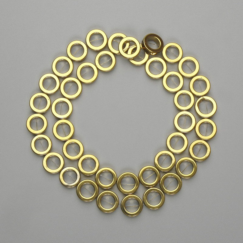 Hematite beads, gold color, round 9 mm, length 38 cm (+/-)