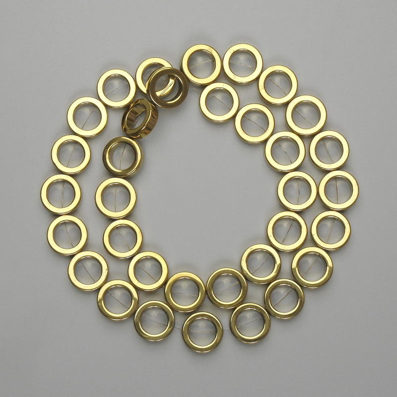 Hematite beads, gold color, round, 12 mm, length 38 cm ±