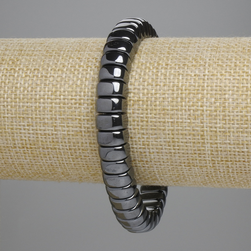 Hematite bracelet with half-round rondelles 10.5×5 mm, length approx. 18 cm, stretch cord