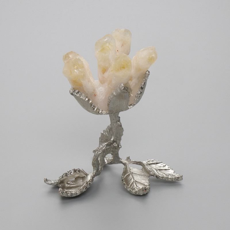 Citrine Natural Stone Souvenir on a Metal Stand, Diameter 80-110×50-60 mm ± Assorted Sizes