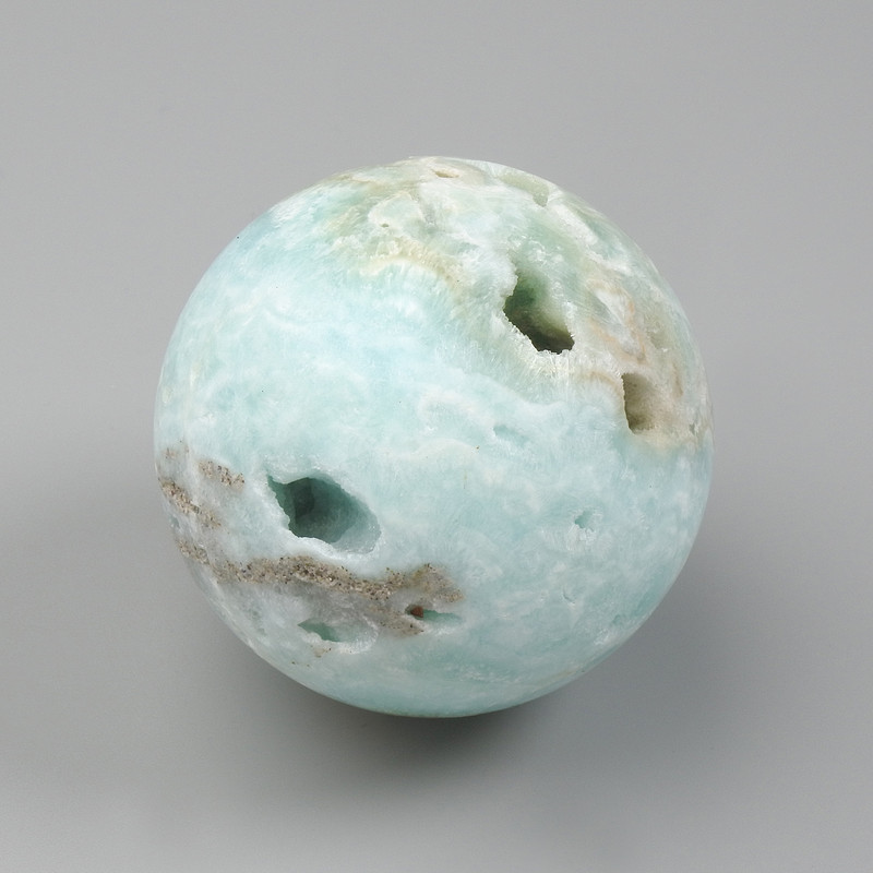 Souvenir Sphere of Natural Larimar with Geode, Diameter 48-60 mm ± Assorted Sizes, Weight from 140 g. (Price per 100 g.)