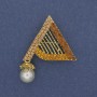Accent Brooch with Pearl Pendant and Rhinestones, Gold-Toned Metal, 34x50mm+