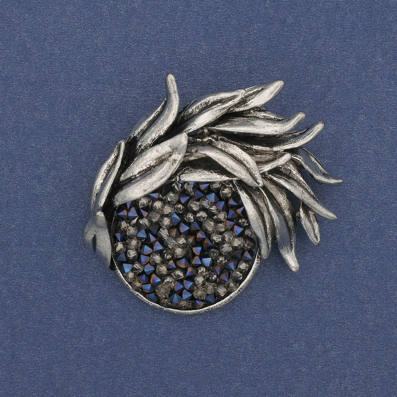 Accent Brooch-Pendant with Crystals, Silver-Tone Metal, 44×40 mm+