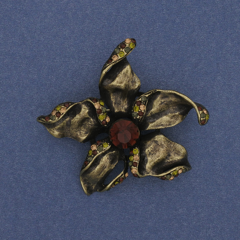 Brooch 'Flower' with Red Crystal