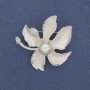 Brooch Leaf with Pearl and Crystals, Enamel, Silver-Tone Metal 46mm+