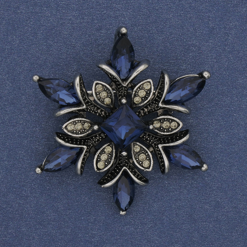 Accent Brooch-Pendant Silver-Tone with Crystals 34mm+