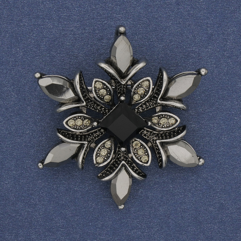 Accent Brooch Pendant with Crystals, Silver-Tone Metal 34mm+