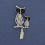 Owl Brooch Pendant with Cat's Eye Stone and Crystals, Silver Metal, 24 mm diameter, 50 mm length ±