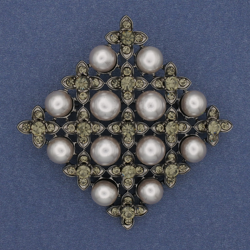 Mallorca Diamond Brooch Pendant, Gray Rhinestones, Silver-Tone Metal, 56mm+