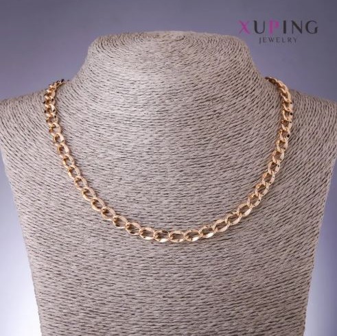 Xuping1 chain with curved Rombo weave, 7 mm thickness, 51 cm length, 18k gold plated
